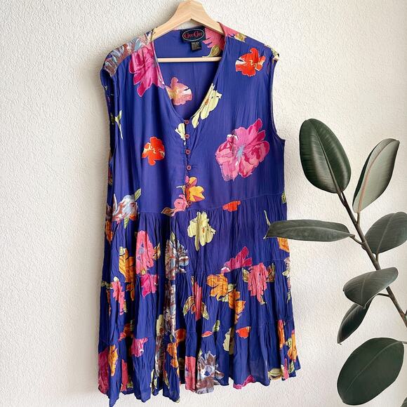 VTG GeeGee Babydoll Mini Dress Free Size Floral Chiffon 90 Y2K Oversized Boho - Picture 1 of 8